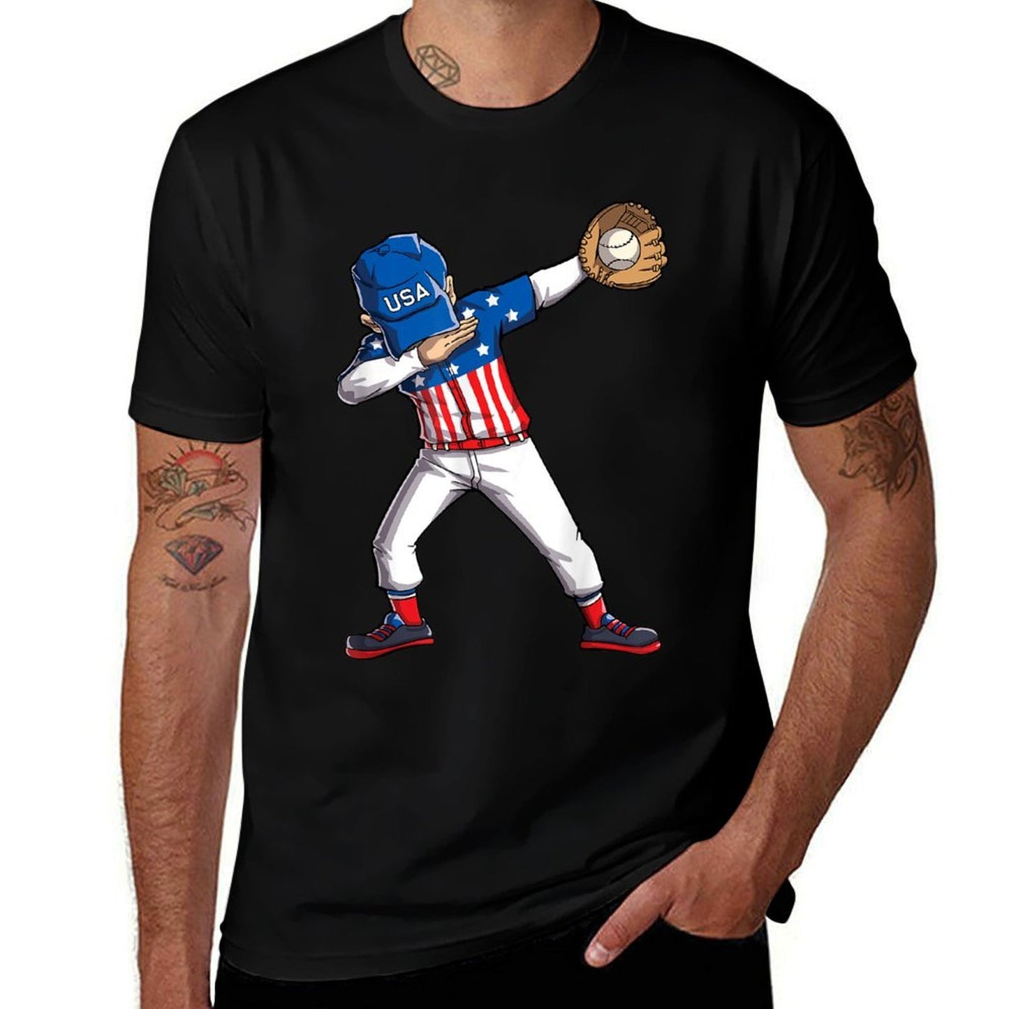 Dabbing Baseball Player 4th Of July USA American Flag Boys  Lightweight T-Shirt