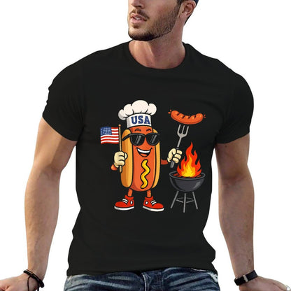 Patriotic Hot Dog BBQ Summer 4th of July American USA  Vintage-inspired T-Shirt