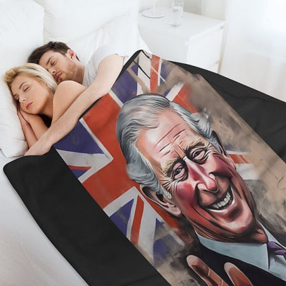 AI Generated King Charles III Coronation Union Jack - Oil Graffiti Colorful Happy Painting Eco-conscious Throw Blanket