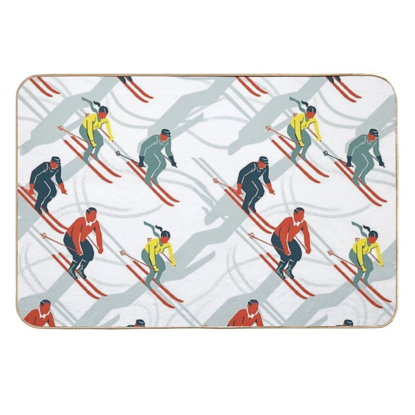 Mid Century Retro Ski Trails in Red, Teal And Yellow  Eco-Friendly Bath Mat