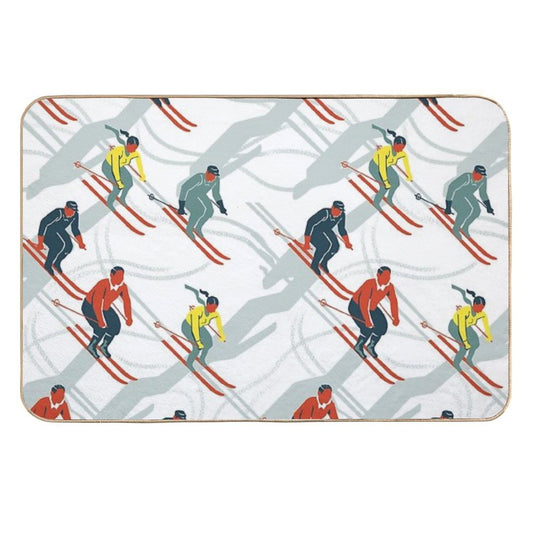 Mid Century Retro Ski Trails in Red, Teal And Yellow  Eco-Friendly Bath Mat