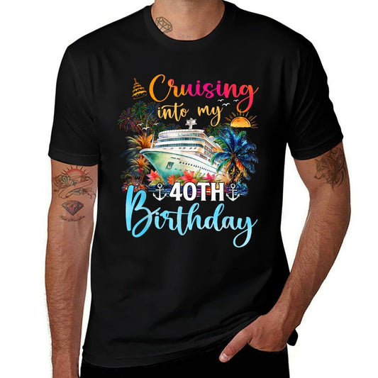 Cruising Into My 40Th Birthday Family Cruise 40 Birthday  Rolled Sleeves T-Shirt