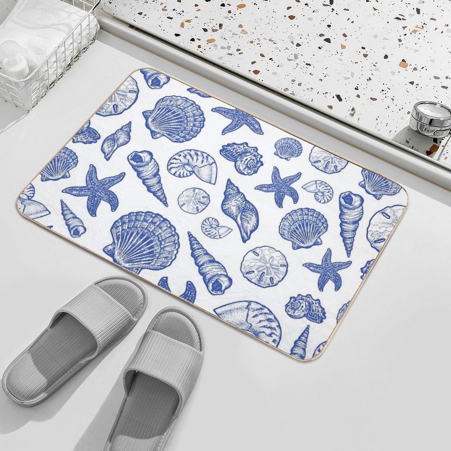 Blue Seashell Print  Rapid-Drying Bath Mat