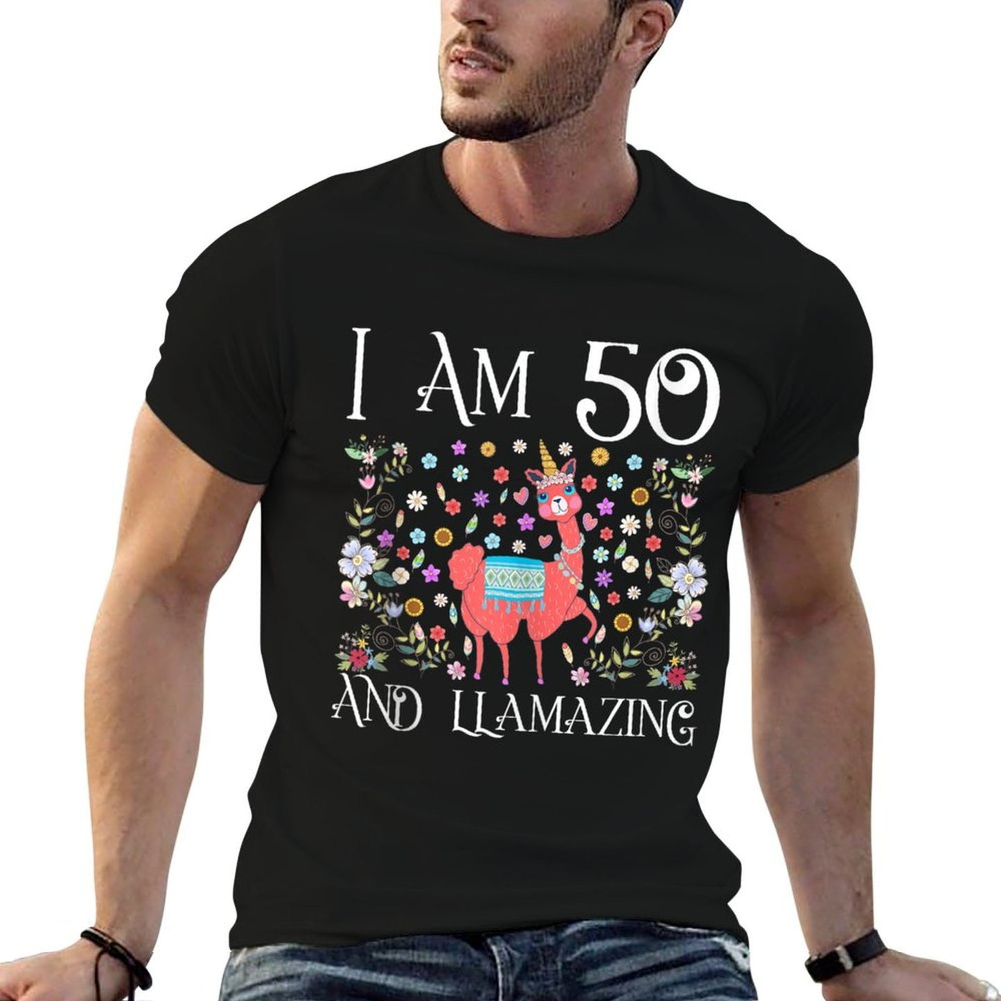 I Am 50 Years Old Llama Happy 50th Birthday Mom Outfit Gift  Lightweight T-Shirt