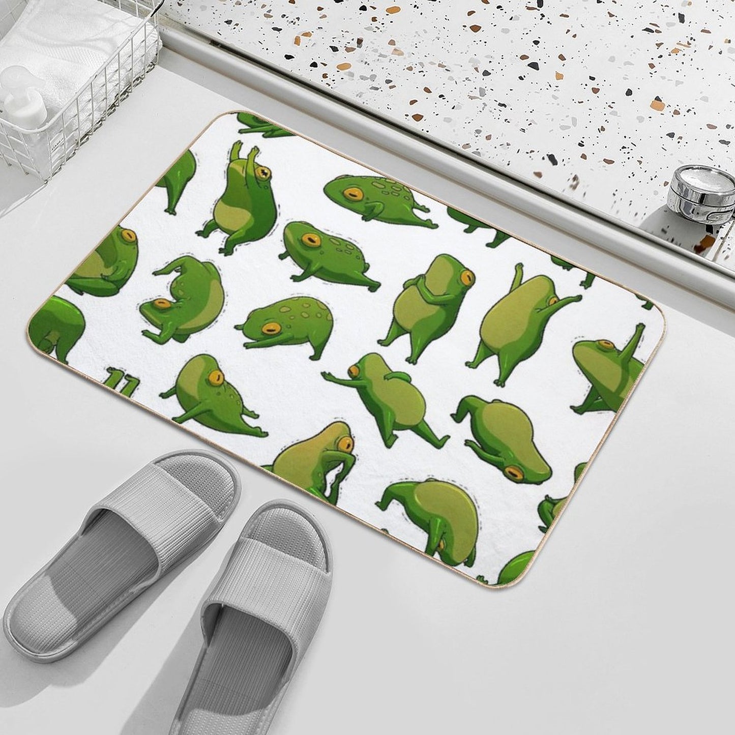 Yoga Frogs Poster With Text  Repositionable Bath Mat
