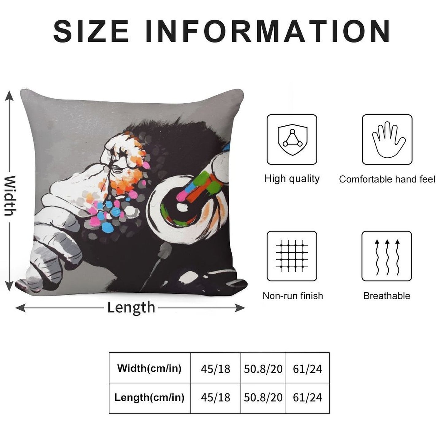 Banksy DJ Monkey Thinker with Headphones Soft Bedroom Essential Throw Pillow