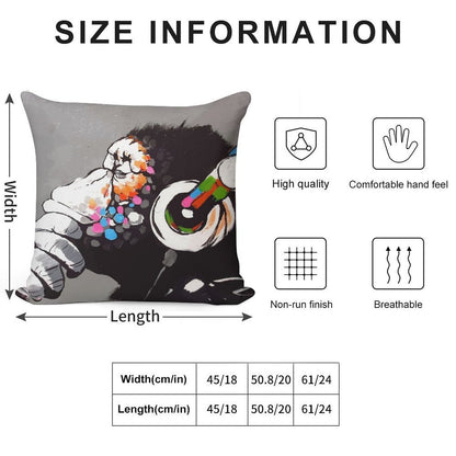 Banksy DJ Monkey Thinker with Headphones Soft Bedroom Essential Throw Pillow