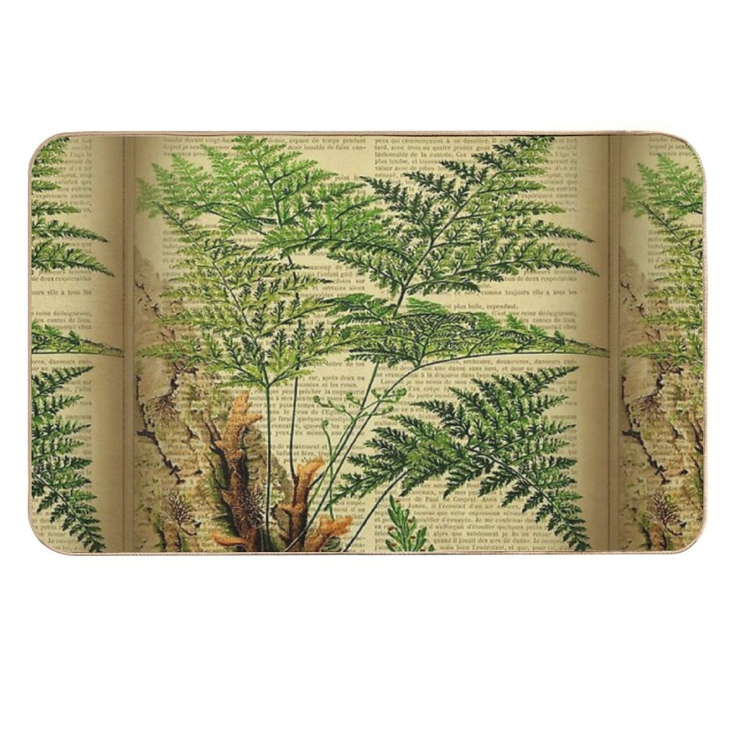 Botanical Print, on Old Book Page - Fern  Easy Maintenance Bath Mat