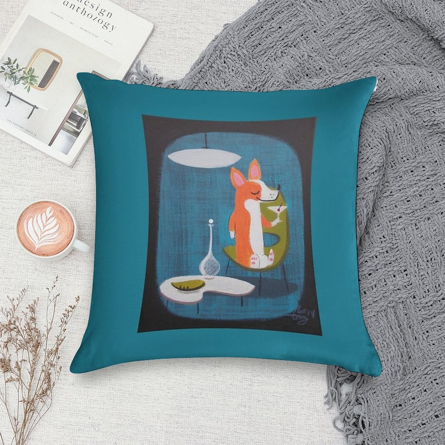 Corgi At Home Soft Short Plush Fabric Throw Pillow