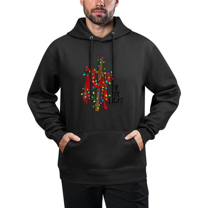 Christmas Cross with Xmas Lights Be The Light Bible Quote Relaxed Fit Hoodie