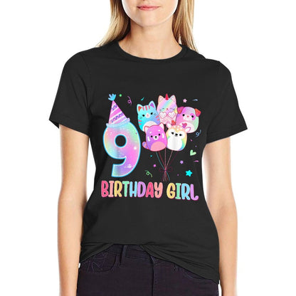 Birthday Girl 9th Birthday Squish Squad Mallow Girls Comfortable T-Shirt