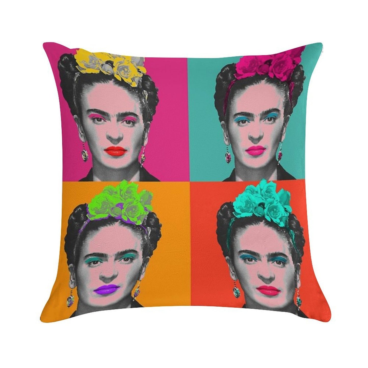 Frida Khalo Pop Portrait Like in Andy Warhol Paint! - Colorful - Digital Paint by Iona Art Digital Soft Luxury Feel Throw Pillow