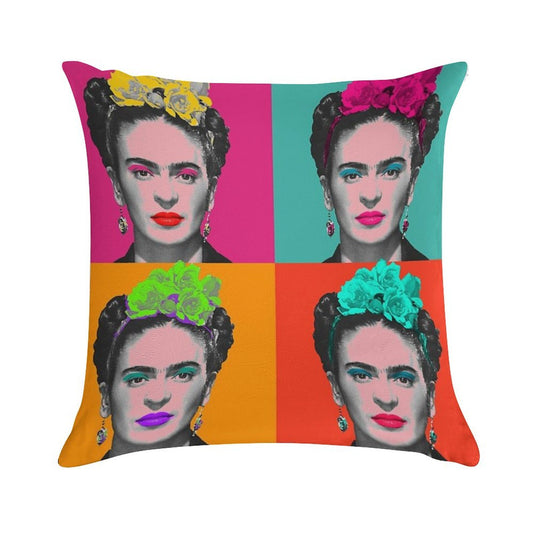 Frida Khalo Pop Portrait Like in Andy Warhol Paint! - Colorful - Digital Paint by Iona Art Digital Soft Luxury Feel Throw Pillow