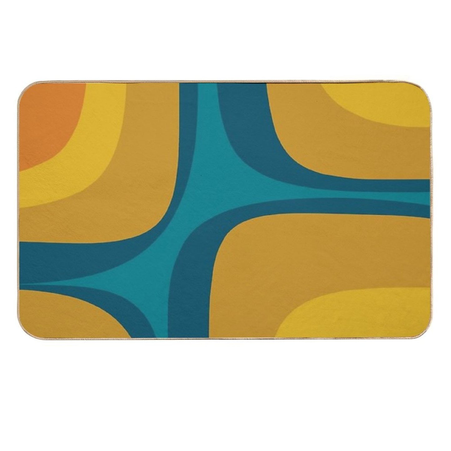 Retro Groove Pattern Mustard Teal  Anti-Trip Bath Mat