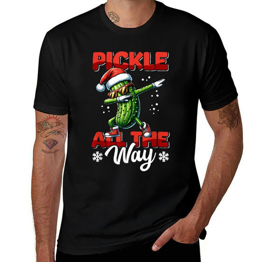 Funny Pickle with Santa Hat Cucumber for Christmas  Heathered Texture T-Shirt