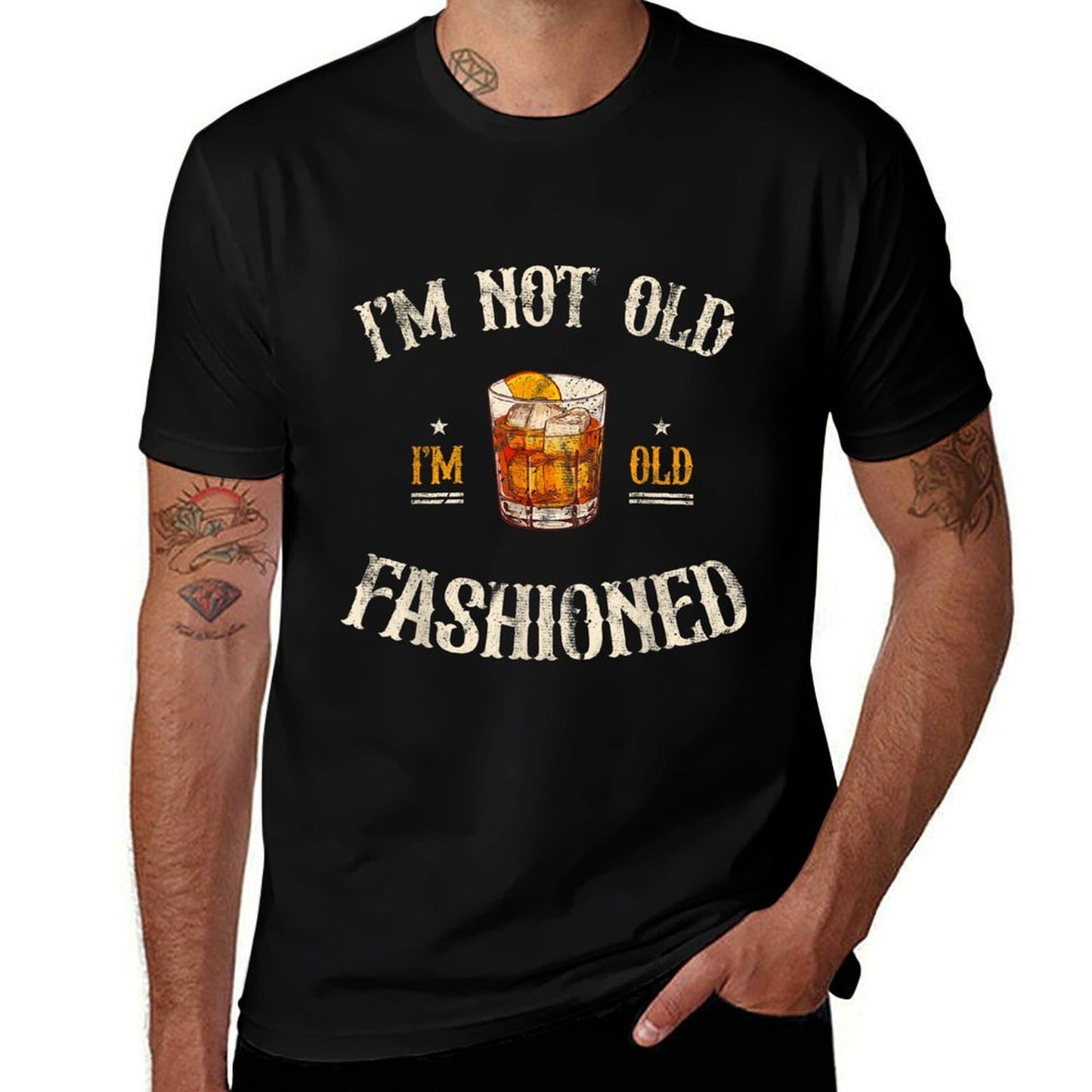 Im Not Old Im Old Fashioned Classic Whiskey Lover Vintage  Ribbed Collar T-Shirt