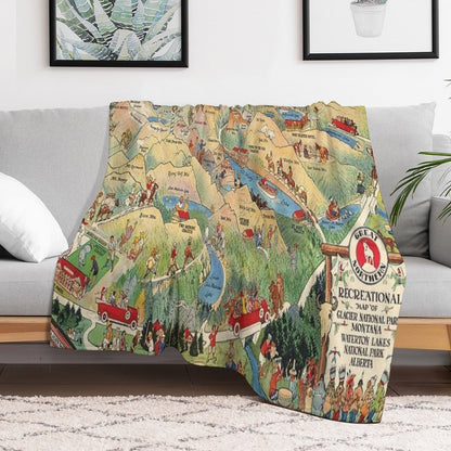 Old Glacier National Park Map (1925) Vintage Montana Natural Reserve Atlas Quick-dry Throw Blanket