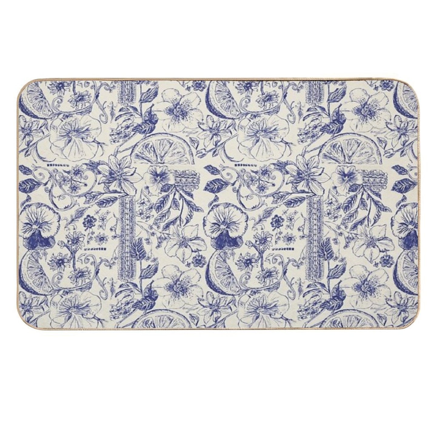 Fruity Blue Ornate Floral Royal.  Versatile Bath Mat