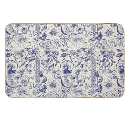 Fruity Blue Ornate Floral Royal.  Versatile Bath Mat