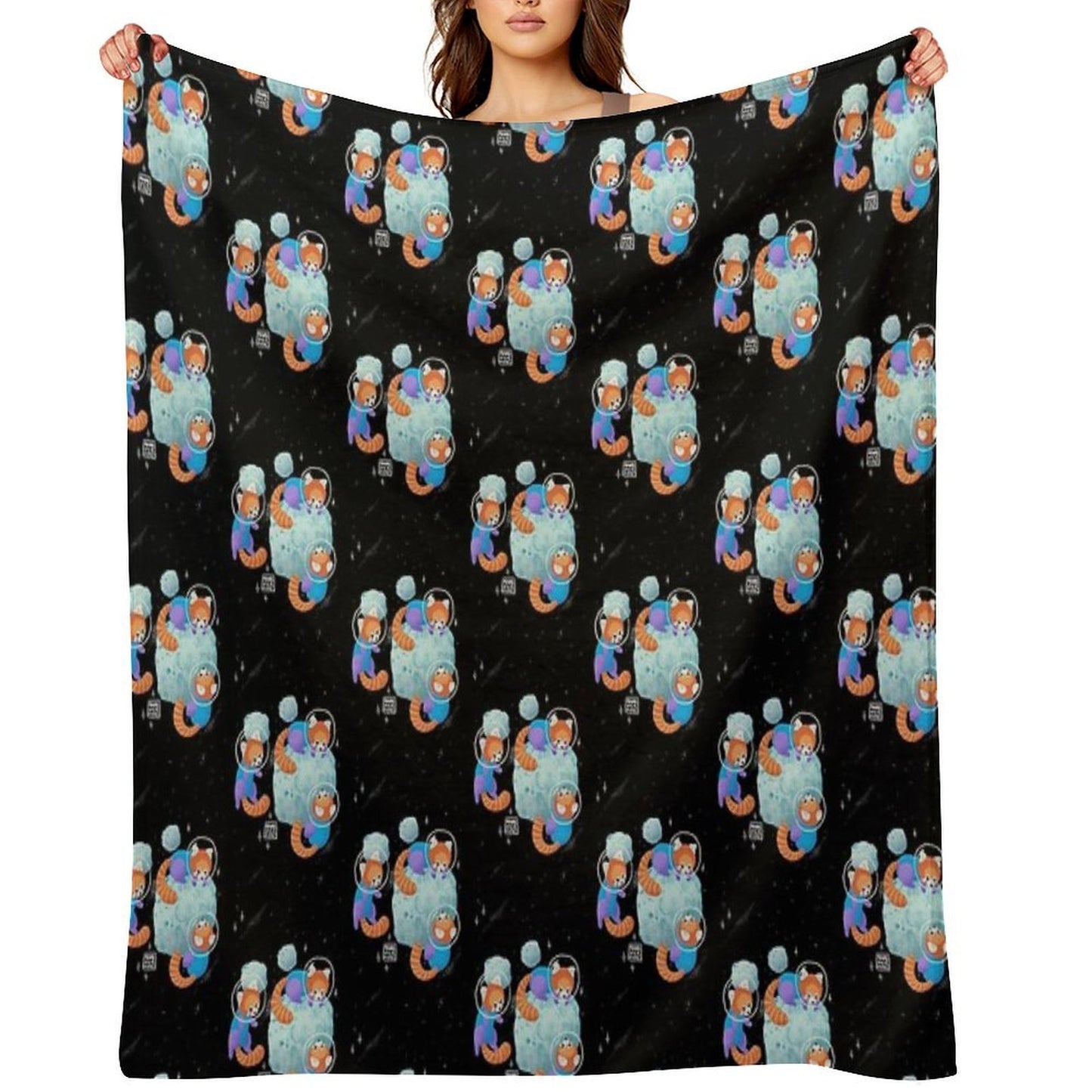 Red Space Pandas Gift-ready Throw Blanket