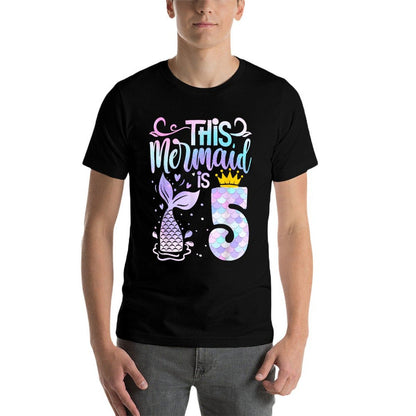 Mermaid 5th Birthday 5 Year Old Girl Five Yrs Happy Bday  Polyester Blend T-Shirt