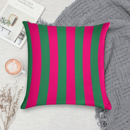 Pink And Green Stripes Soft Easy Maintenance Throw Pillow