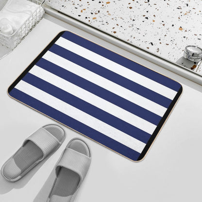 Navy Blue And White Stripes  High-Traffic Bath Mat