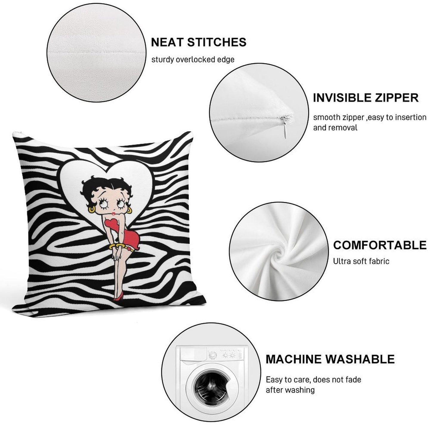 Betty Boop Soft Reinforced Edging Throw Pillow