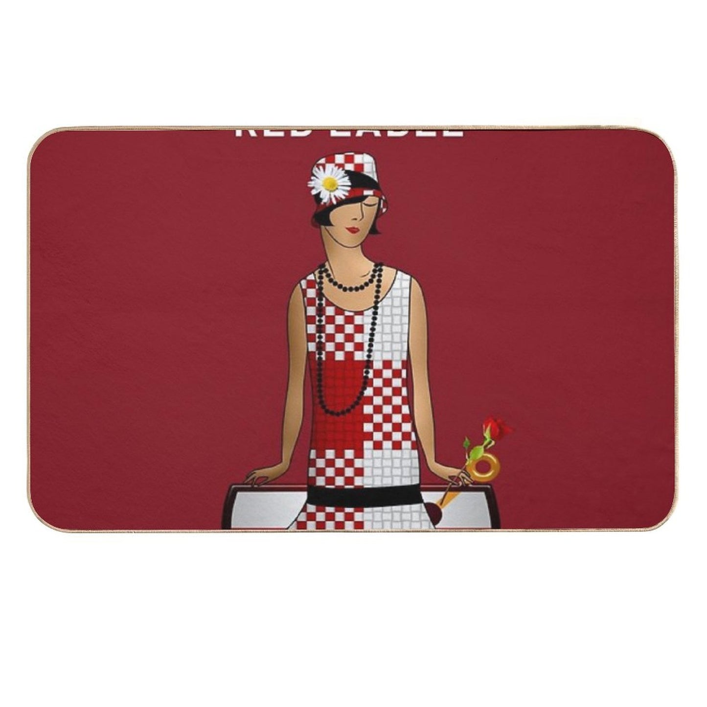 Vintage Red Rose Label Vodka Alcoholic Beverages Flapper Roaring Twenties Jazz Age White Advertising Poster  Posters for Bar, K  Versatile Bath Mat
