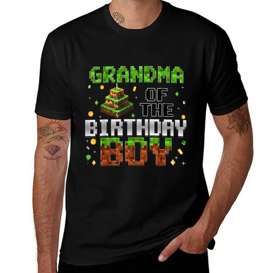 Grandma Of The Birthday Boy Matching Family Bday Pixel Party  Stretchy T-Shirt