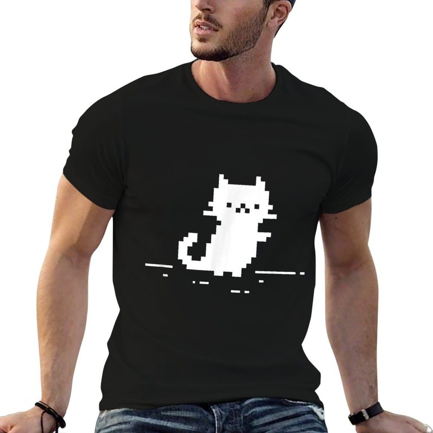 Cute Cat Minimal Pixel Art Nostalgic Retro 8-bit Gamer  Easy-care T-Shirt