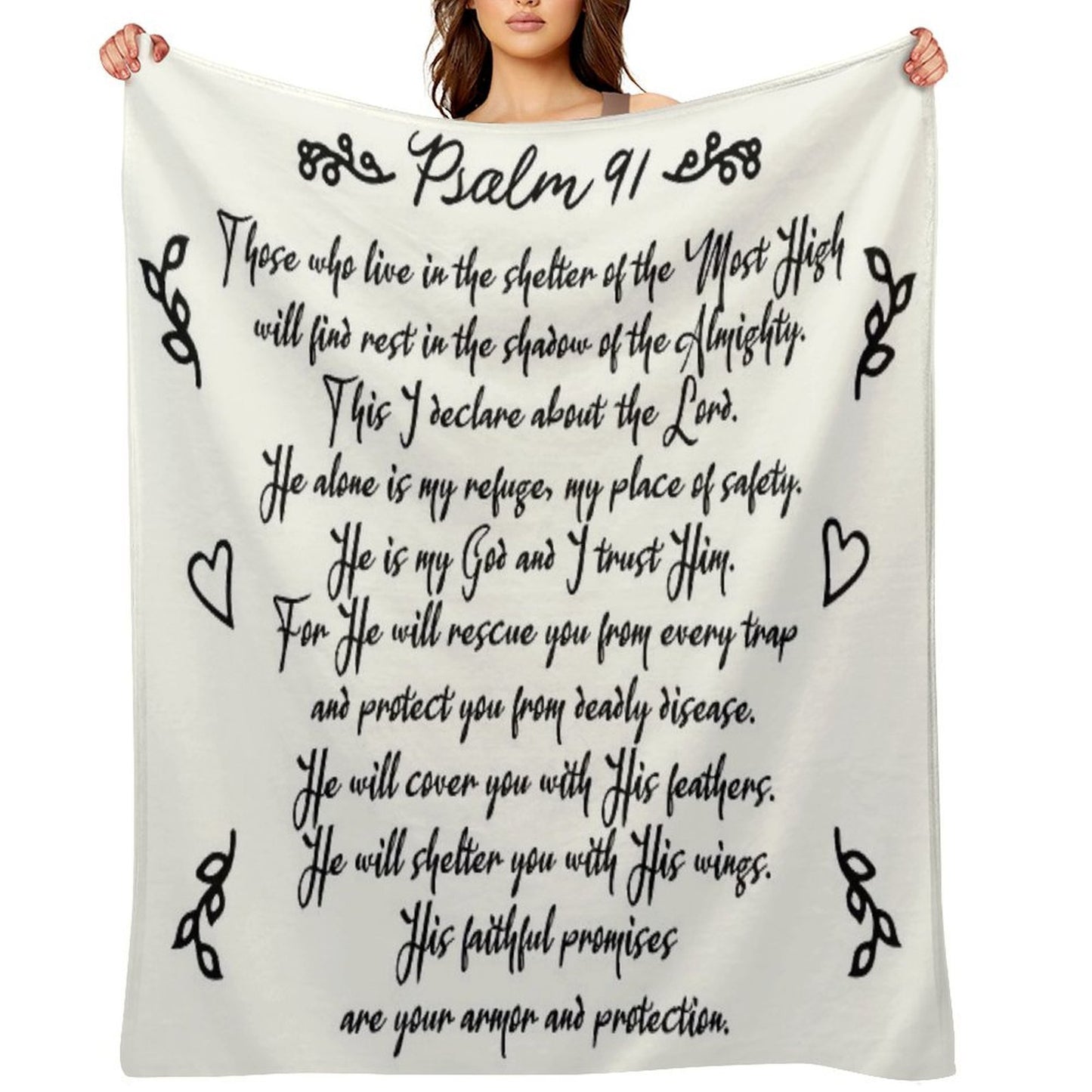 Psalm 91  Christian Inspirational Bible Verse Decorative Handwriting Plush Throw Blanket