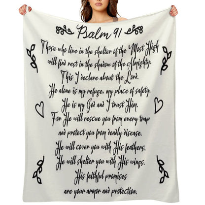 Psalm 91  Christian Inspirational Bible Verse Decorative Handwriting Plush Throw Blanket