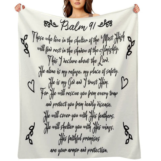 Psalm 91  Christian Inspirational Bible Verse Decorative Handwriting Plush Throw Blanket