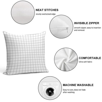 Grid White Gray Soft Decorative Cover Throw Pillow