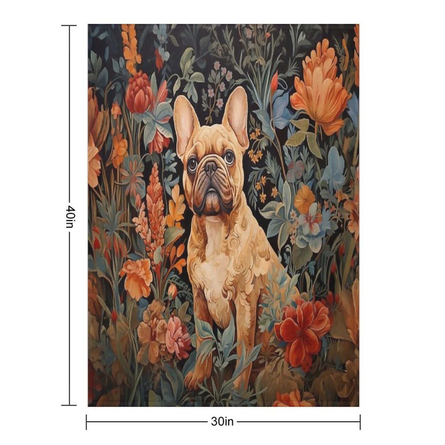 French Bulldog in A William Morris Style Garden Premium Throw Blanket