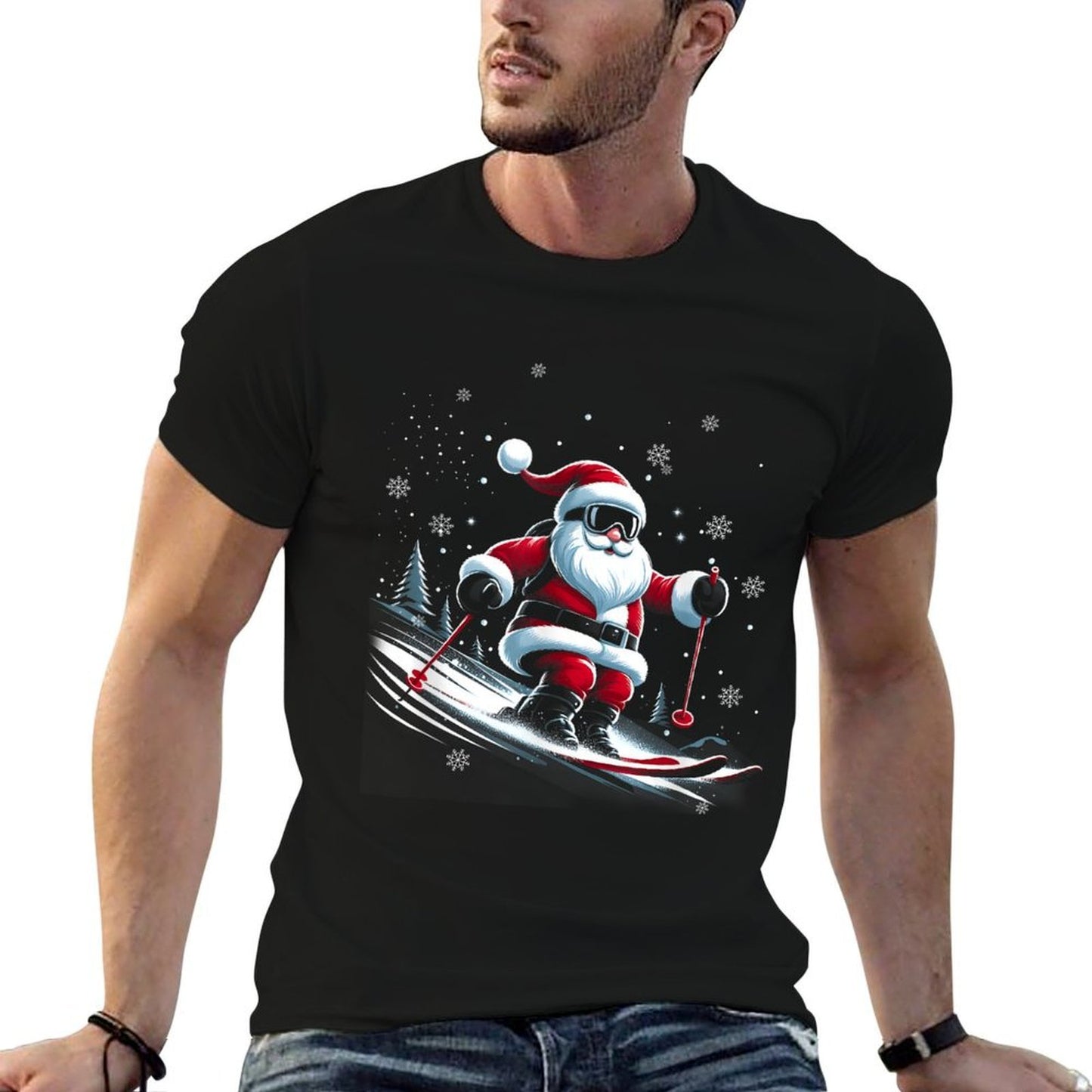 Skiing Santa Claus Christmas Ski Winter Sport X-Mas Skier  Heathered Texture T-Shirt