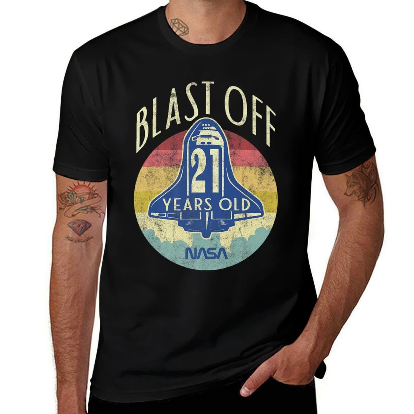 NASA Space Shuttle Blast Off 21st Birthday Retro Portrait Premium  Fade-proof Color T-Shirt