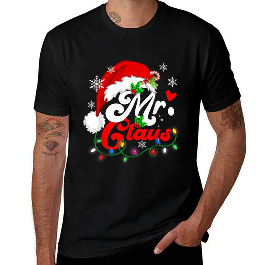 Mr And Mrs Claus Couples Santa Hat Family Christmas Lights  Graphic-printed T-Shirt