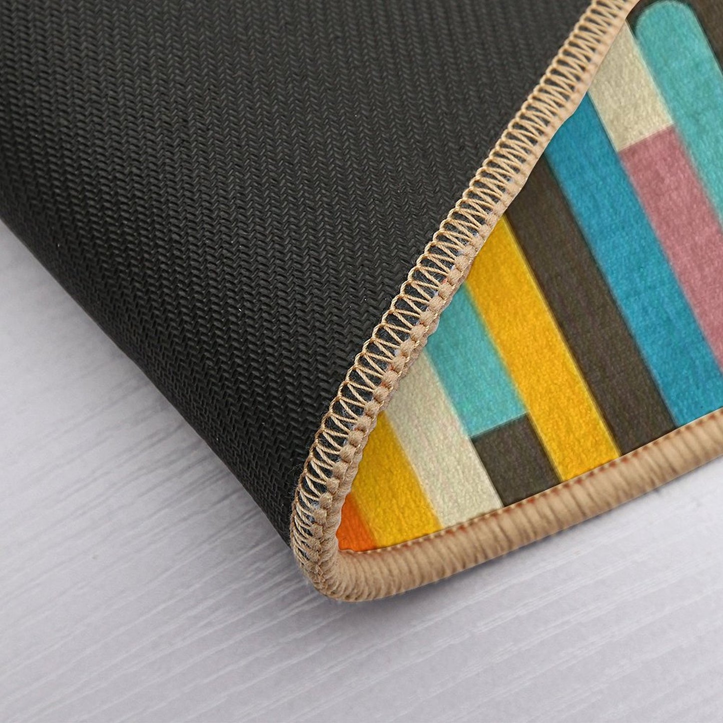 Retro Color Block Popsicle Sticks Blue Durable Bath Mat