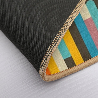 Retro Color Block Popsicle Sticks Blue Durable Bath Mat