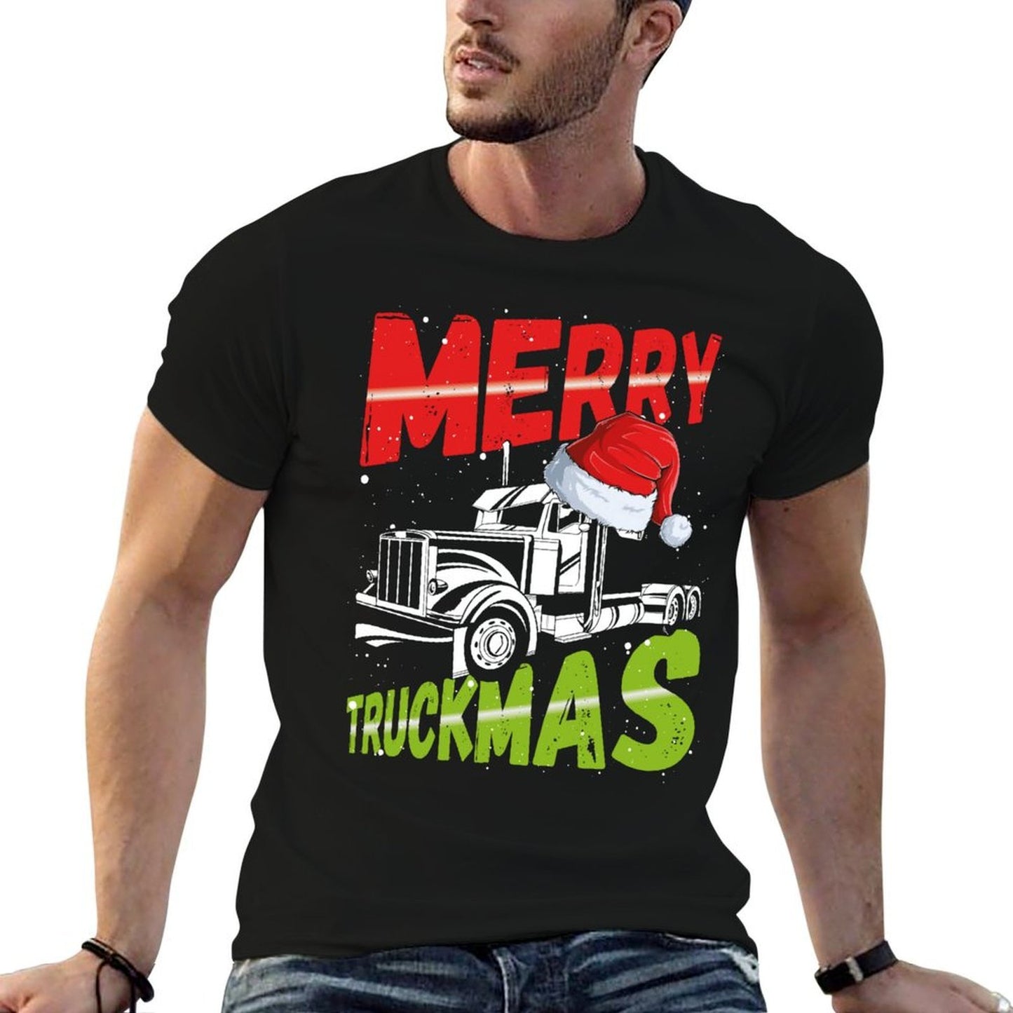 Christmas Semi Truck Funny Christmas Trucker Merry Truckmas  Oversized Silhouette T-Shirt