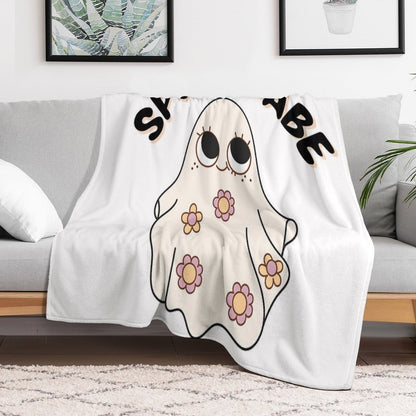 Spooky Babe  Cute Retro Halloween Ghost Girl Aesthetic Typography Design Durable Throw Blanket