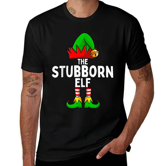 Stubborn Elf Matching Family Christmas  Ribbed Collar T-Shirt