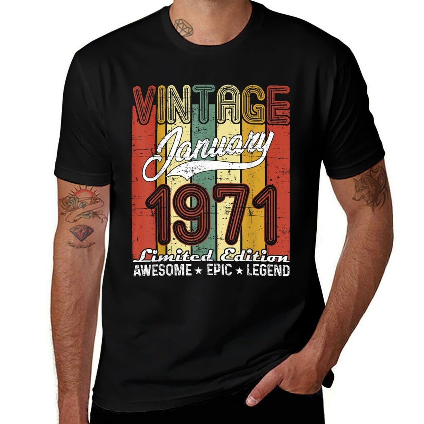 Limited Edition January 1971 50th Birthday Gift Vintage  Stretchy T-Shirt