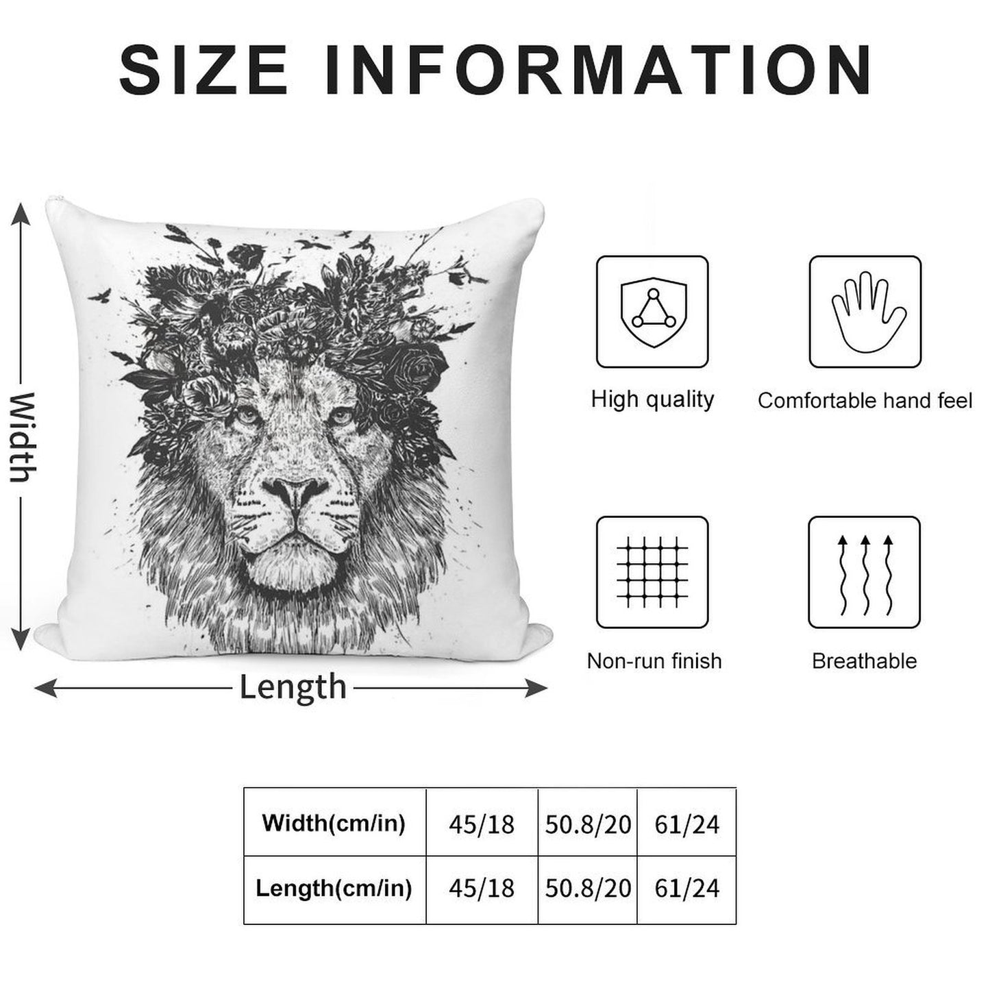 Floral Lion (bw) Soft Bedroom Essential Throw Pillow