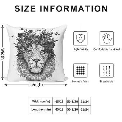 Floral Lion (bw) Soft Bedroom Essential Throw Pillow