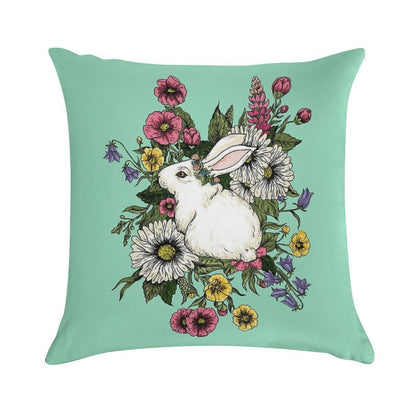 Rabbit in Flowers Soft Ultra-Soft Texture Throw Pillow