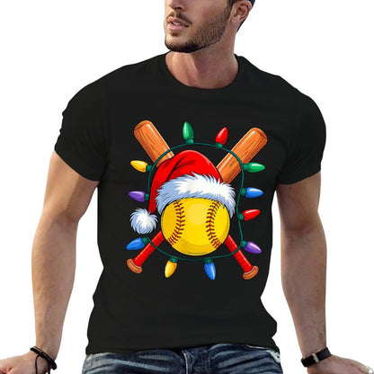 Christmas Softball Xmas Santa Sports Hat Mens Womens Kids  Fade-proof Color T-Shirt