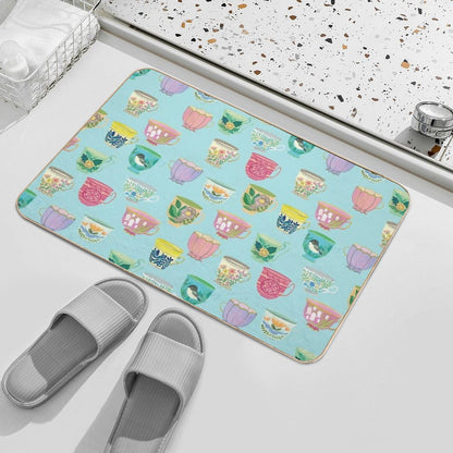 Vintage Tea Cups {Soft Blue}  Eco-Friendly Bath Mat